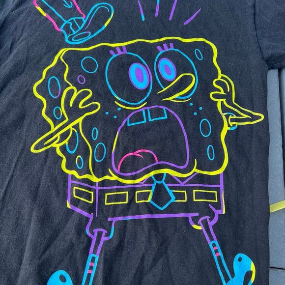 MF women's size S SpongeBob Square Pants neon black T-shirt - Picture 2 of 5